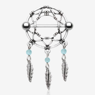 Classic Dreamcatcher Feather Nipple Shield Ring-Blue/Aqua